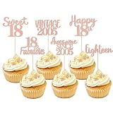 30 Pcs 18th Birthday Cupcake Toppers, Rose Gold Glitter 18 Fabulous Eighteen Cake Toppers Cupcake Pi