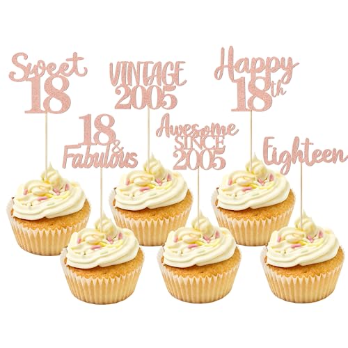 30 Pcs 18Th Birthday Cupcake Toppers, Rose Gold Glitter 18 Fabulous Eighteen Cake Toppers Cupcake Picks For Happy 18Th Birthday Party Decorations Supplies (Rose Gold) #TOP5