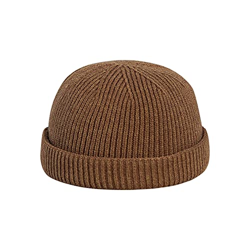 Croogo Winter Retro Worker Cap Landlord Hat No Visor Watch Cap Casual Skullcap Sailor Fisherman Leon Brimless Hats,Brown-Ct47 #TOP2