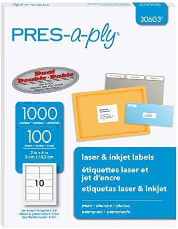 PRES-a-ply Laser Labels, 2 x 4 Inch, White, 1000 Count (30603)