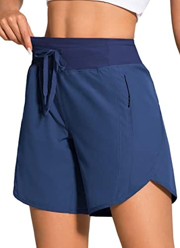ZUTY 7" High Waisted Athletic Shorts for Women Running Workout Long Shorts with 3 Zipper Pockets