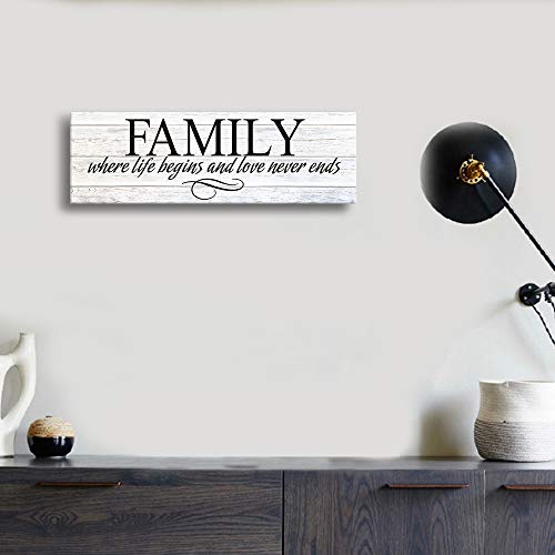 Inspirational Motto Canvas Wall Art,Family Prints Signs Framed, Retro Artwork Decoration for Bedroom, Living Room, Home Wall Decor (5.5 X 16 inch, Family)