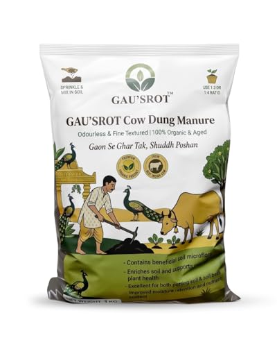 Image of GAU'SROT Cow Dung Manure Fertilizers Powder 3kg | Organic Fertilizer Compost for Indoor Outdoor Plants | Soil Conditioner for Home Gardening Plant Growth Water Retention Garden Use