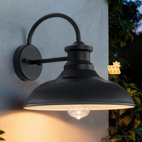 1 Pack Solar Barn Lights for Outside, Dusk to Dawn Farmhouse Gooseneck Barn Light, 12" Large Black Porch Light Fixture Wall Mount, Waterproof Outside Wall Lights Solar Powered for Porch Garage Patio by Yolsunes - Image 7