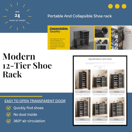 Image of EXVITO 4 Door Shoe Rack with Shelf, Folding Shoe Rack for Bedroom, Living Room,Entryway, Footwear Stand for Home, Organizer, ShoeRack Plastic | Plastic Shoes Rack for Home - HT-Grey