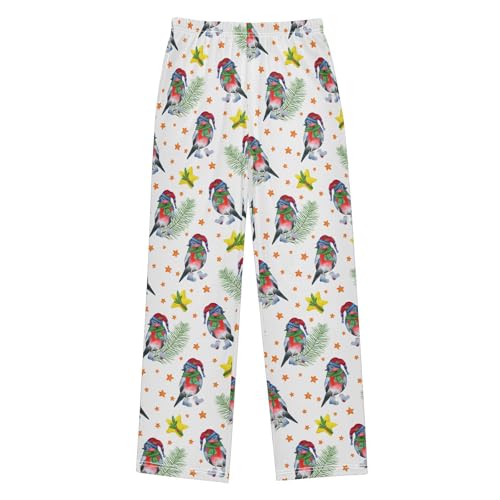 Xmas Bullfinch Bird Boys Long Pants Soft Trousers Elastic Waist Kids Lounge Bottoms with Pockets S-XL