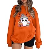 Edhomenn Sudaderas de Halloween para mujer, con estampado de calabaza, fantasma, de manga larga, estilo casual, para otoño, ropa de calle, 01 Naranja 1, L