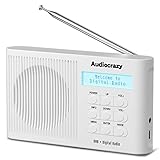 Audiocrazy Radio Digitale DAB+FM/DAB Radio,Radio Bluetooth 5.0 Piccola Radio Portatile con Batteria al Litio da 1800mAh Ricarica USB C,Display LCD Radio Sveglia, Più Jack per Cuffie da 3,5 mm Bianco