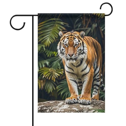 Tiger on A Boulder Flag