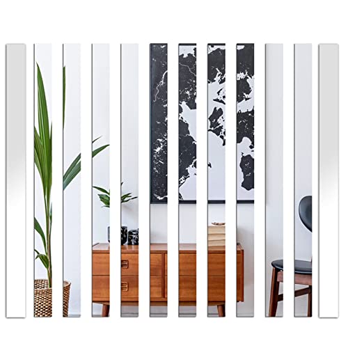 ZOCONE 12-Pack Mirror Stickers, 15.75in Long Self Adhesive Acrylic Wall Mirror Tiles, Modern Frameless Rectangular Space Themed Unbreakable Shatterproof Detachable Home Decor for Bedroom, Living Room