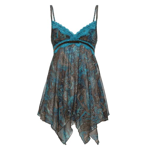 Women's Casual Summer Spaghetti Strap Tank Tops Vintage Boho Floral Cami Print Sleeveless V Neck Strappy Shirts (Large, 10)