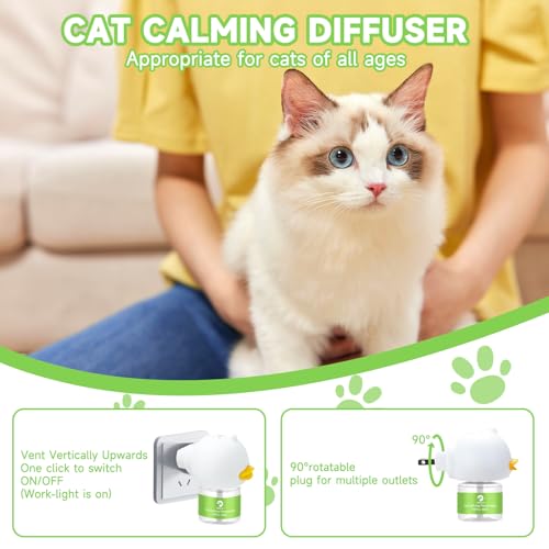 ISENVO Cat Pheromones Calming Diffuser, 2 in 1 Cat Calming Starter Kit (Diffuser Head + 2pcs 48ml Vial) for 60 Days Use, Enhanced Cat Calming Diffuser Kit for Cat Anxiety Relief