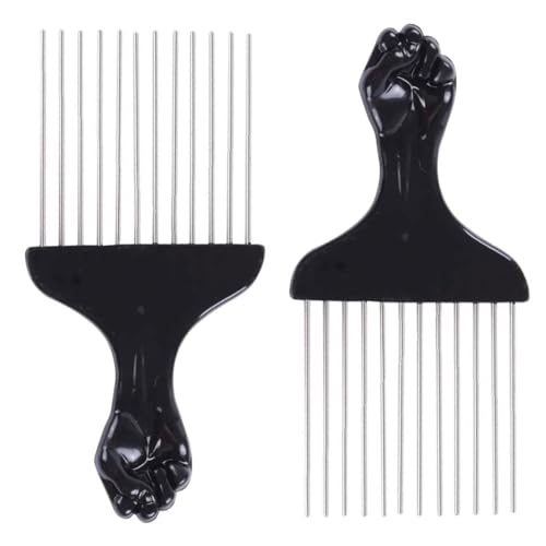 HZAOPZE - Peine afro de metal 2 piezas, pick pelo africano dientes anchos, cepillo pelo rizado y barba (Negro)