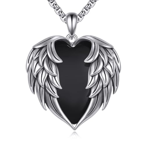 Collier ailes d'ange en argent et onyx noir POPLYKE pour homme et femme
