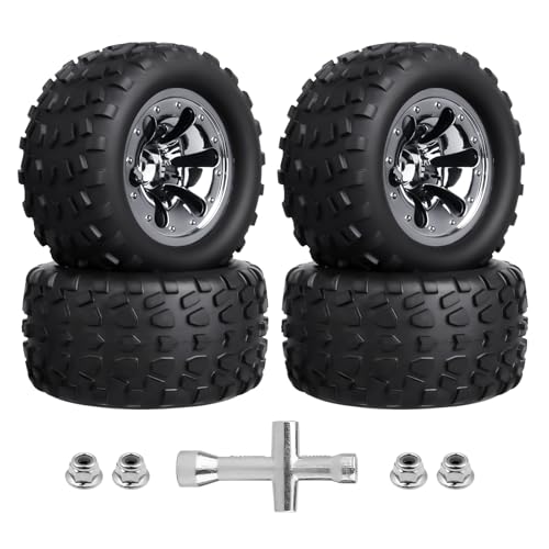 CrazyHobby 2.8&ldquo; Preglued Truck Wheels and Tires Chrome Rims for 1/10 Scale Traxxas Stampede Rustler VXL Hoss 4x4 2WD Redcat Volcano EPX Pro RC Monster Truck Brushless 3S 4S(Style A)