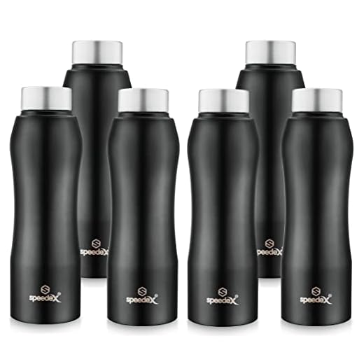 Speedex 1 LTR Water Bottle Set of 6, Black, Stainless Steel, 1 Litre Screw Cap Bottles Combo for Girls, Boys, Adults & Kids, Sports, Fridge Use, Perfect for School & Office - 1000 ml - Pack of 6
