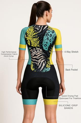 WIXEN PRO Fato de corrida feminino triatlo manga trisuit aerodinâmico bike run maiô bolso traseiro,