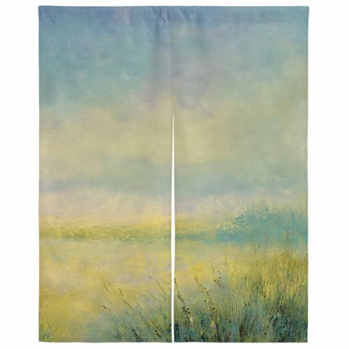 Vamjump 目隠し ロング のれん 遮光 暖簾 間仕切り 幅100x丈200cm 油絵 グラデーション 水彩画 抽象 山水 半間のれん 和み リビング 和風 カーテン 厚手 防寒 防音 断熱 プライバシー保護 玄関 キッチ リビング 飲食店 出入り口