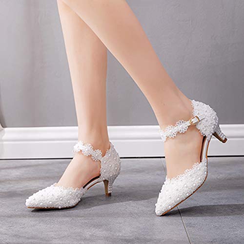 Crystal Queen Mary Jane Heels For Women Pointed Toe Heeled Sandals 5CM Ankle Strap Kitten Heels Sandals Dress Working Bridal Party Wedding Shoes W-40 by Crystal Queen - Used condition - Image 7