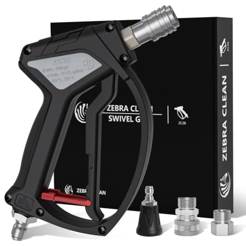 Image of Short Pressure Washer Gun, Swivel Power Washer Gun 4060 PSI, Stubby Pressure Washer Gun with 3 /8 inch Smooth & 1 /4 inch Quick Connector Coupler Compatible with Hose Foam Cannon Car Wash Foam Gun(Black Grey)