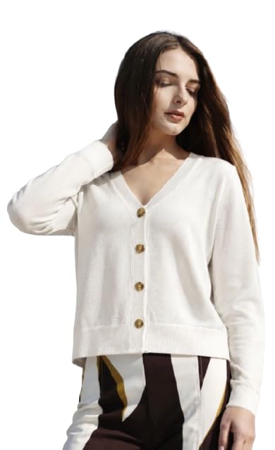 nobarr Women's White V-Neck Button Front Knit Cardigan Sweater | Full Sleeve | Loose Fit | Soft Winter Wear | Casual Everyday Outerwear-picture-14