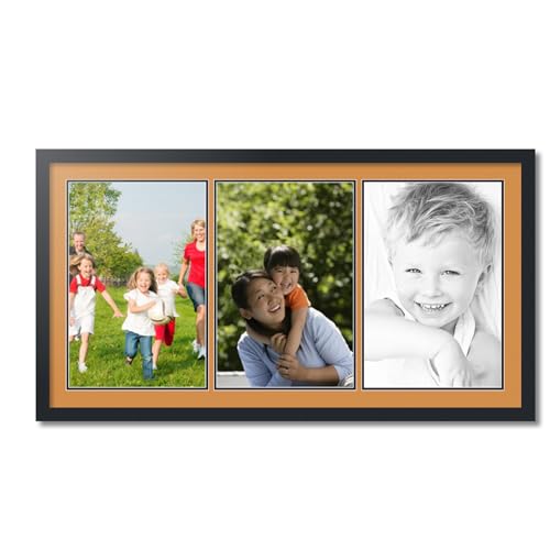ArtToFrames Collage Picture Frame 3 Opening 3-12x18 Photo Frame | Made in USA | Black Frame Amber and Black Mats | Wall Mount Multi Photo Display 44X24 Full Size