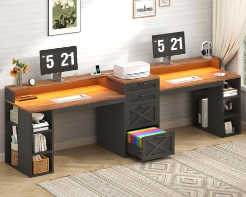 94" 2 Person Desk with Drawers & Printer Shelf for Home Office, Living Room