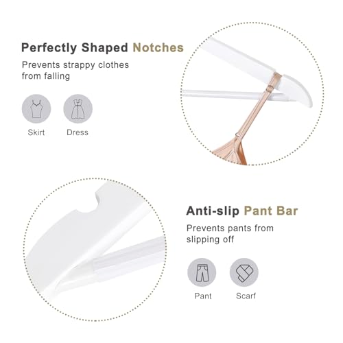 TOPIA HANGER Wooden Hangers 30 Pack, White Wood Coat Hanger with 360° Swivel Gold Hook, Non Slip Pants Bar and Shoulder Notches for Camisole, Jacket, Pants, Smooth Finish Clothes Hangers -CT34WG30 by TOPIA HANGER - Image 3