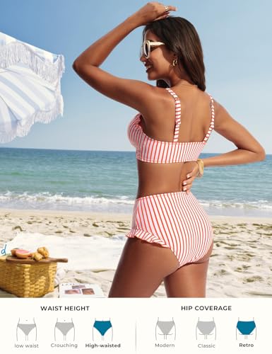 Hanna Nikole Women Bikini Sets Sexy V Neck Swimsuit Resort Wear Clothes Vintage Swimwear Orange White Striped XL — view 4