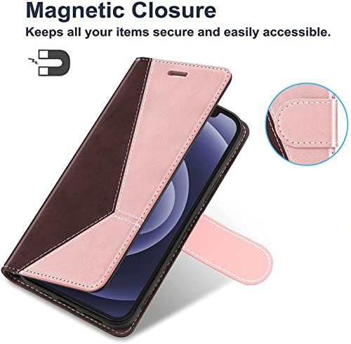 Image of Perkie Trendy Series, Faux Leather Wallet Flip Case Magnetic Closure Flip Cover for for Motorola Moto G54 5G (Baby Pink & Brown)