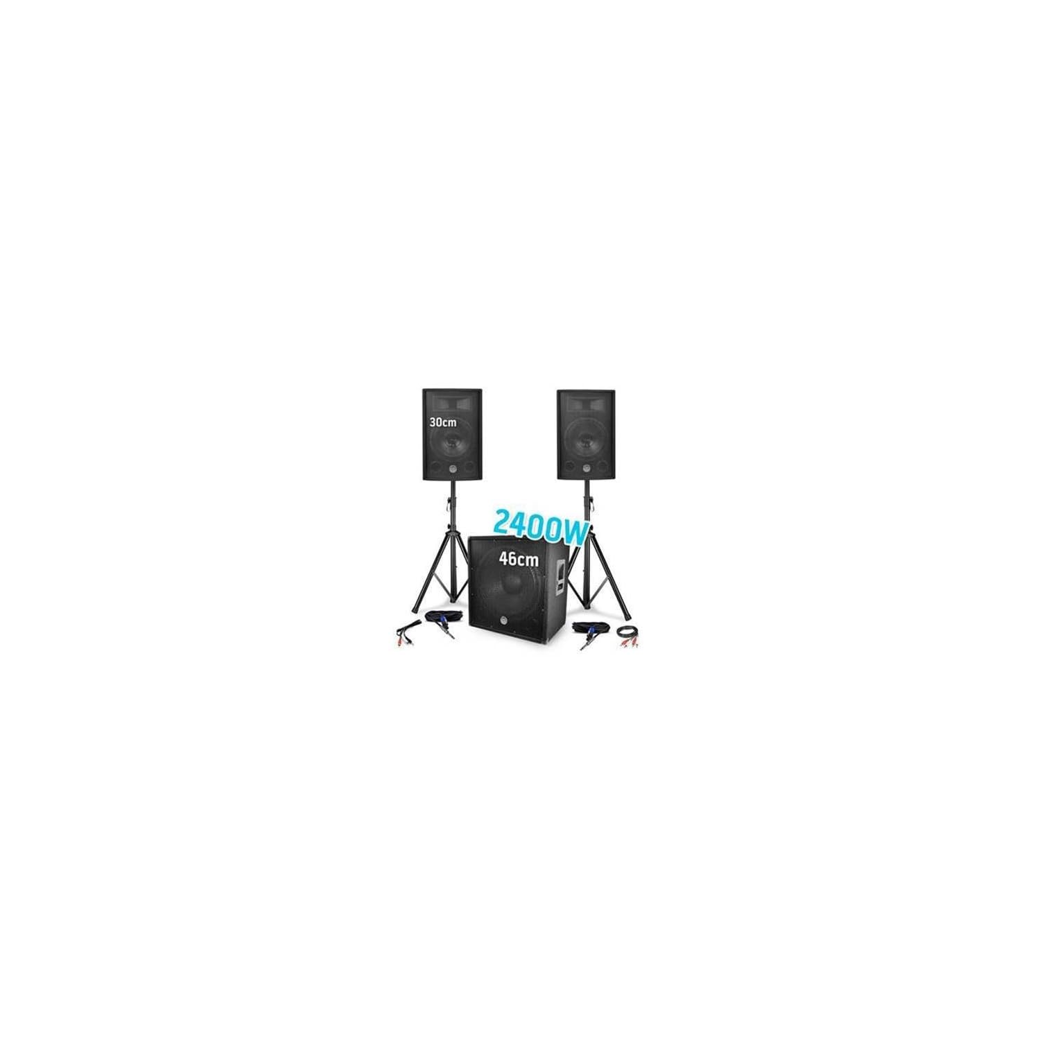 Pack Sono 2400W - 2 Enceintes 30cm/12 + Caisson 46cm/18 + Pieds + Câbles BM Sonic 1812