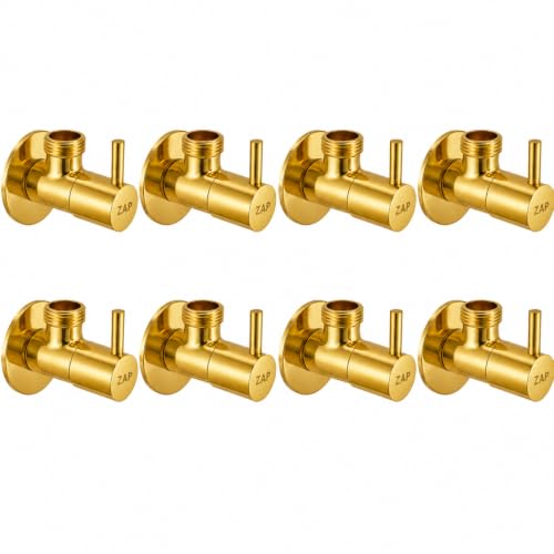 Image of ZAP Premium Brass Angle Valve Pack of 8 with Wall Flange | Gold Finish Stop Cock for Basin Tap, Geyser, Jet Spray & Hand Shower | Heavy Duty Rust & Corrosion Resistant Water Control Valve