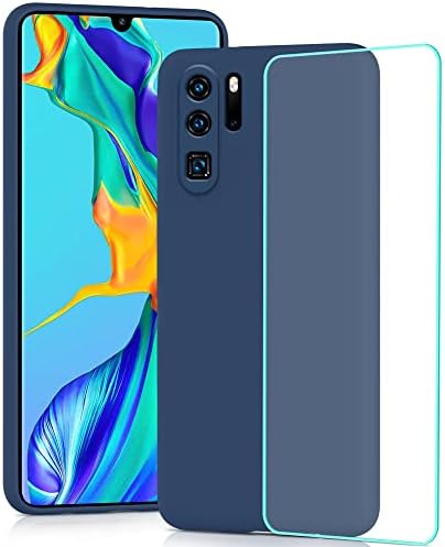 YATWIN Huawei P30 Pro Case with Screen Protector, Soft Liquid Silicone Phone Cover, Dustproof Shockproof, Wireless Charging Compatible, Full Body Armor for Huawei P30 Pro 6.47" Midnight Blue