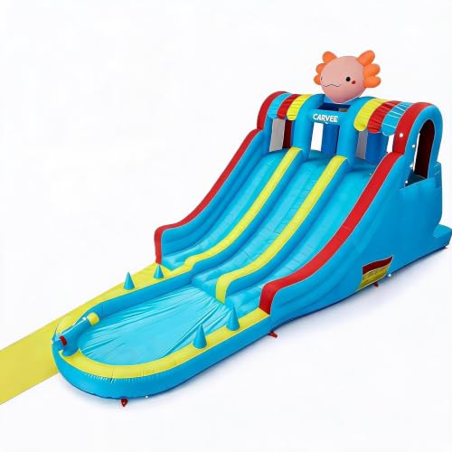 Image of Cachpib Inflatable Bouncy Castle Water Park with Slide Sprayer Climbing Wall & Splashing Pool, Includes Air Blower, Outdoor Indoor Bounce House for Kids Toddlers, 8.1x2.5x2.7m