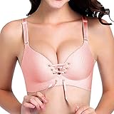 Vertvie Damen BH Set V Push Up Ohne Bügel Bra Nahtlos Bustier mit Schnürung vorne Top(Shrimp rosa, 70A)
