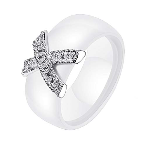 HIJONES Élégant Cristal Céramique Bague Dôme pour Femme Filles en Acier Inoxydable avec Zircone Cubique Alliance Anneaux de Mariage Blanc Taille 54