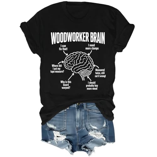 Htuegrt Woodworker Brain Shirt Carpenter Human Brain Graphic T-Shirt