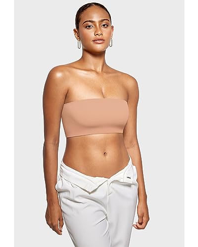 Image of INLYRIC Women's Inbarely Strapless Bandeau Bra Bralette Tube Top Seamless Comfortable Stretchy Non Padded Bras Tops