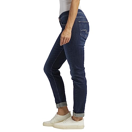 Silver Jeans Co. Women's Boyfriend Mid Rise Slim Leg Jeans, Deep Dark Indigo Wash, 34W X 29L #TOP1