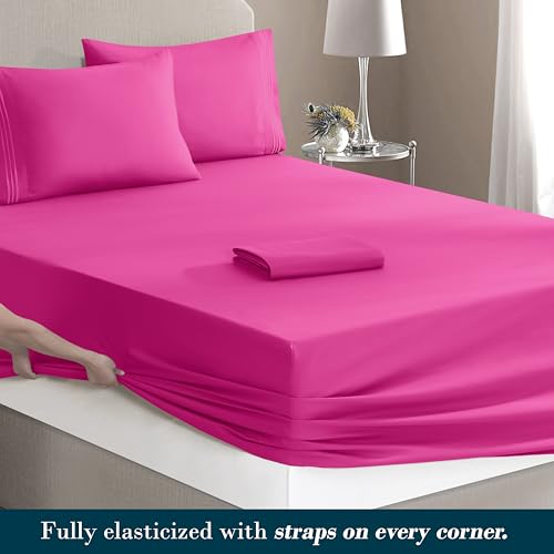 Image of Mocassi Luxury 4-Piece Sheet Set, Ultra Soft 1800 Premium Hotel Quality Microfiber Sheet Set, Fits Mattresses Up to 18 to 24 Inches Extra Deep Pocket - Breathable and Secure Fit, Twin, Pink