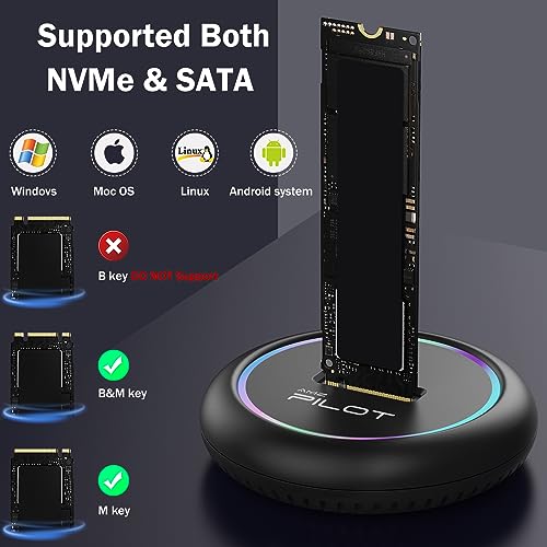 Image of M.2 NVMe & SATA to USB C Docking Station, M.2 SSD to USB A C Reader Adapter for Both M Key & B+M Key NVMe PCIE and SATA NGFF SSD Dock, Size for 22110 2280 2260 2242 2230 RGB Light Enclosure