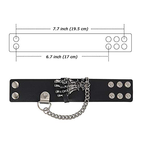 Aroncent 2Pcs Spike Studded Rivet Punk Rock Biker Wide Strap Leather Bracelet Chain Wristband Adjustable #TOP3