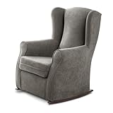 SUENOSZZZ-ESPECIALISTAS DEL DESCANSO Butaca Sillón Orejero Balancin Irene (Mecedora para Lactancia) Tapizado en Tejido Antimanchas Color Gris