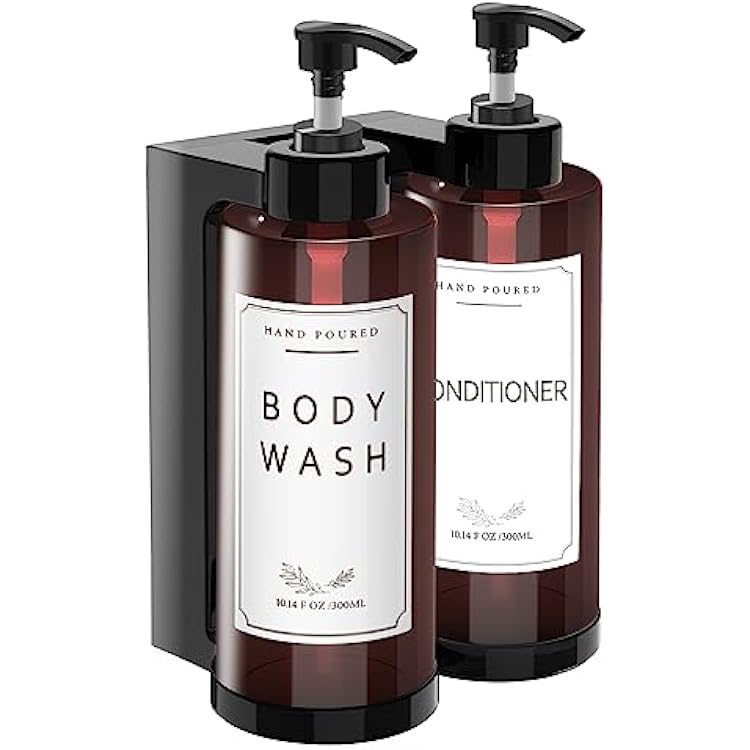 Plastic Soap Dispenser,Wall Mount Shower Pump,No-Drill Wall Mounted Shower Soap Dispenser,Shampoo and Conditioner Dispenser Modern Refillable Shampoo Pump Bottles for Shower Soap