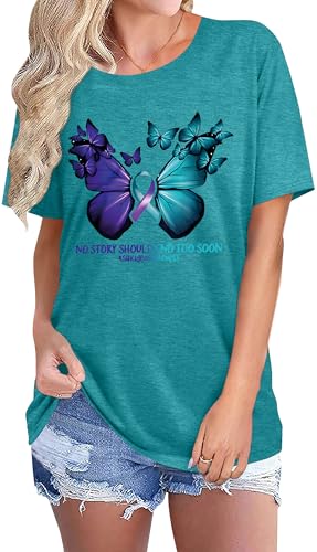 PECHAR Suicide Awareness Shirt Women Suicide Prevention Shirts Butterfly Graphic Mental Health Tshirt Therapist Tee Top2