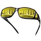 Picture of Peekaco Night Vision Driving Glasses for Men Women, Wrap-Around Glasses Polarized Anti Glare HD Yellow Lens