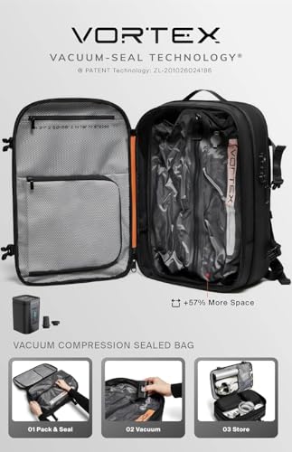 Image of BlackVoyage Vortex Vacuum Seal Travel Backpack 60L Expandable Air Compression System Water Resistant TSA Lock, Aero (Black), 60L (Air Pump Included), Aero