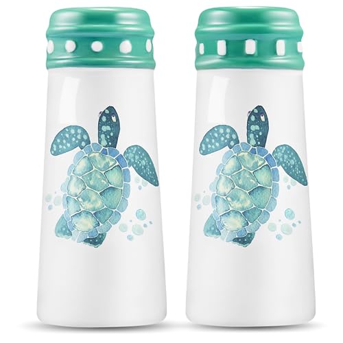 Turtle Salt and Pepper Shakers - Coastal Ocean Nautical Decor, Teal Kitchen Accessories and Decor Turquoise Kitchen Decor, Hawaiian Beach Salt Pepper Shakers Set Large, Cute Sea Turtle Gifts for Women