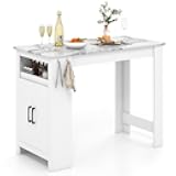 NAFORT Faux Marble Bar Table, Modern Breakfast Nook Table with 7 Hooks, Open Compartment, Storage Space & Adjustable Shelf, Counter Height Dining Table for Kitchen, Dining Room, Pub