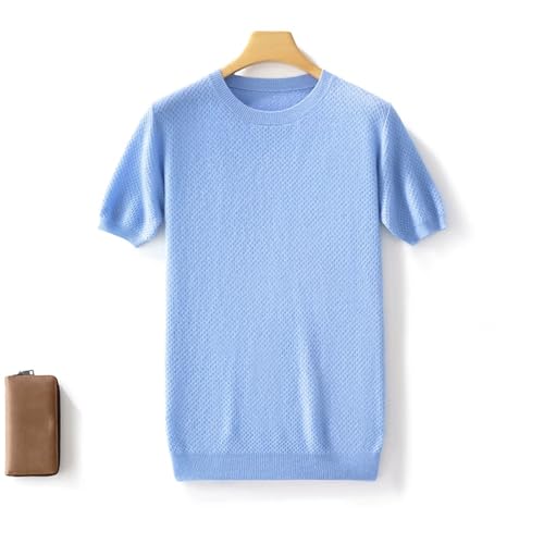 Men’s 100Percent Wool Short Sleeve Sweater Round Neck Plaid Knit Pullover Summer Casual Comfortable Breathable Top3